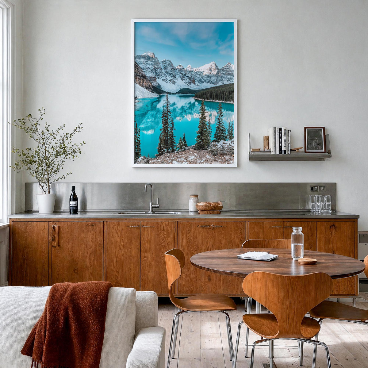 Alberta colorful photo poster of Canada – vertical wall art in white wood frame, hanging on wall