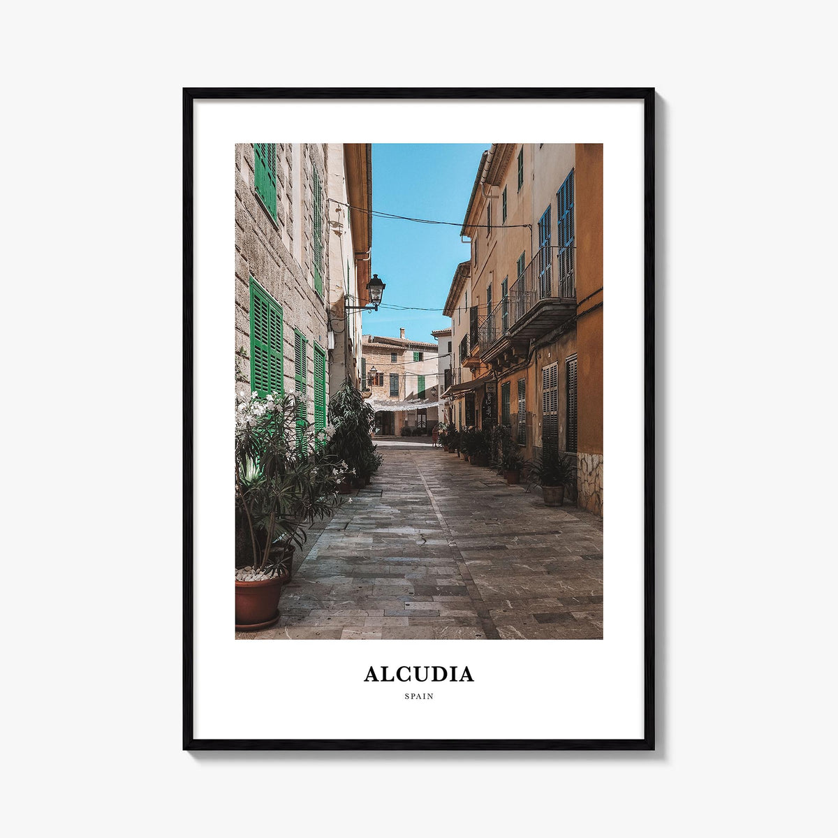 Alcudia colorful classic poster of Spain – vertical wall art, unframed print shown in interior mockup