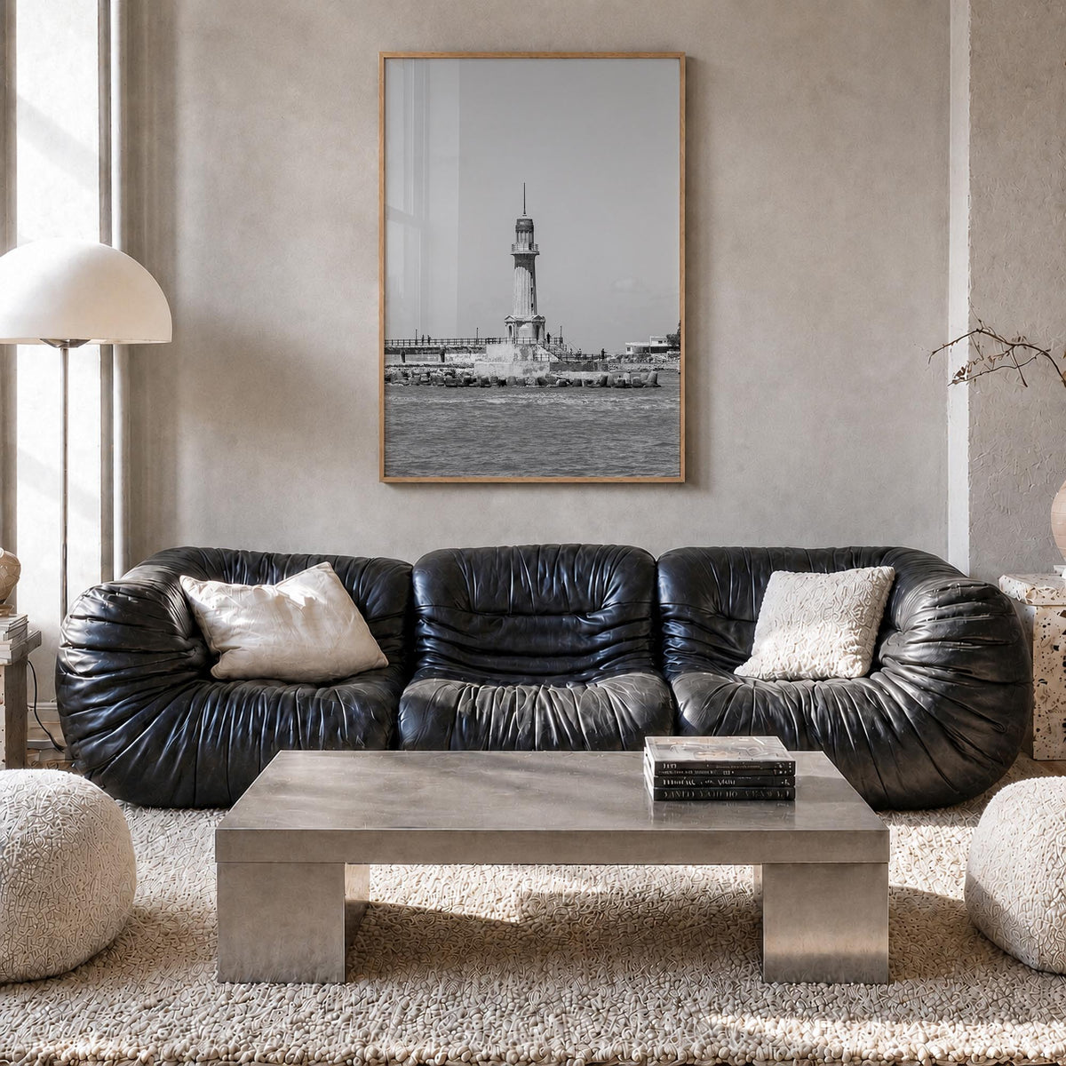 Alexandria, Egypt black & white photo poster of Egypt – vertical wall art in natural wood frame, hanging on wall