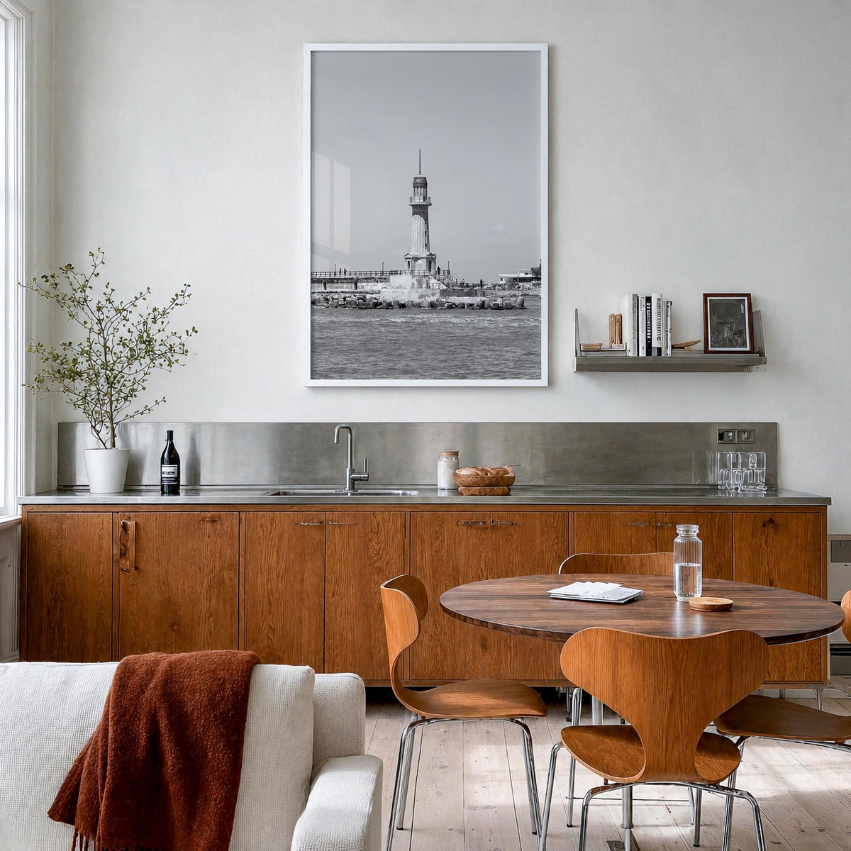 Alexandria, Egypt black & white photo poster of Egypt – vertical wall art in white wood frame, hanging on wall