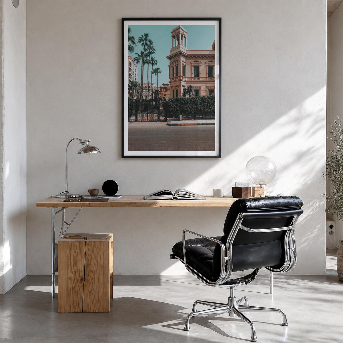 Alexandria, Egypt colorful photo poster of Egypt – vertical wall art in black wood frame with white border, hanging on wall