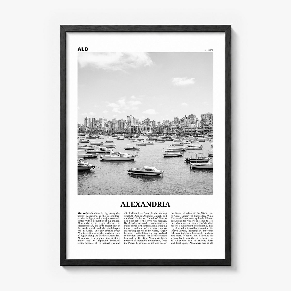 Alexandria, Egypt Newspaper Poster in a black wood frame