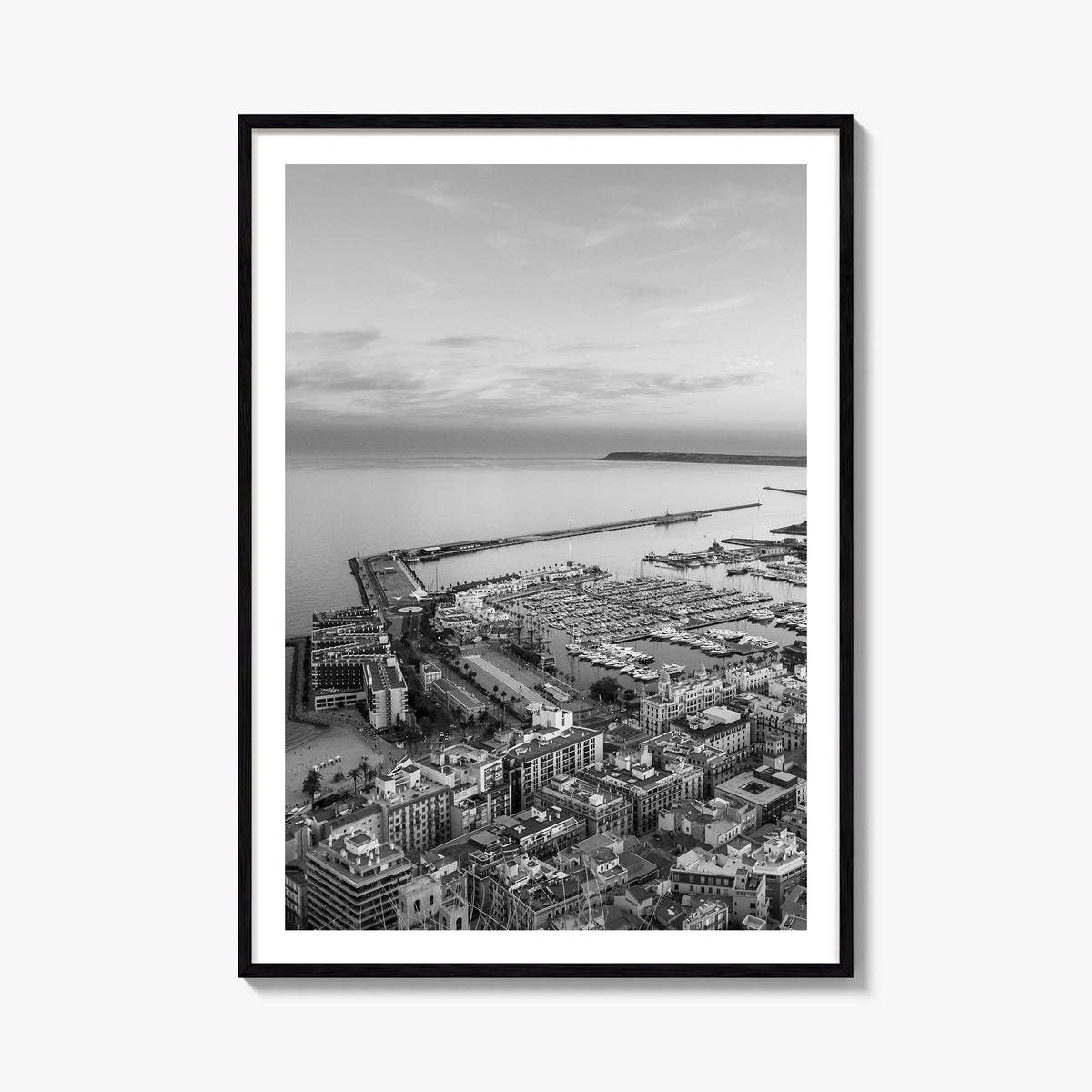 Alicante no. 2 black & white photo poster of Spain – vertical wall art, unframed print shown in interior mockup