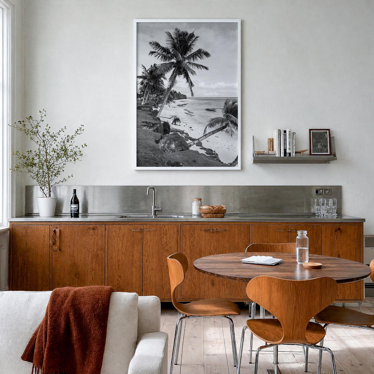 American Samoa black & white photo poster of Oceania – vertical wall art in white wood frame, hanging on wall
