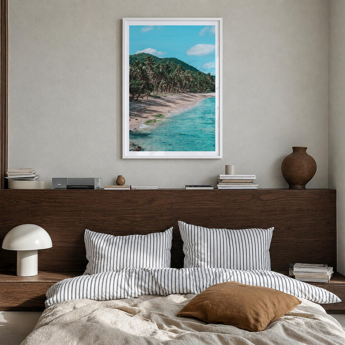 American Samoa colorful photo poster of Oceania – vertical wall art in white wood frame with white border, hanging on wall