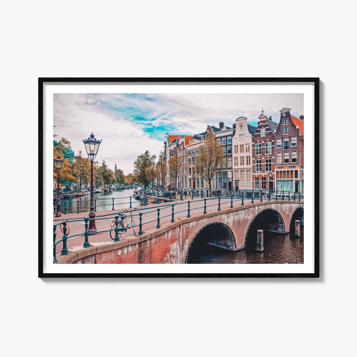 Amsterdam colorful photo poster of Netherlands – horizontal wall art, unframed print shown in interior mockup