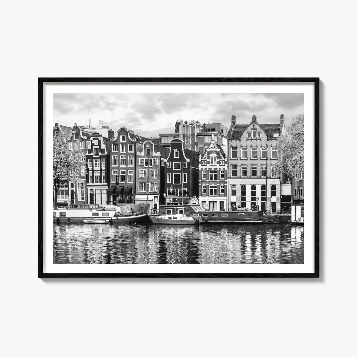 Amsterdam no. 2 black & white photo poster of Netherlands – horizontal wall art, unframed print shown in interior mockup