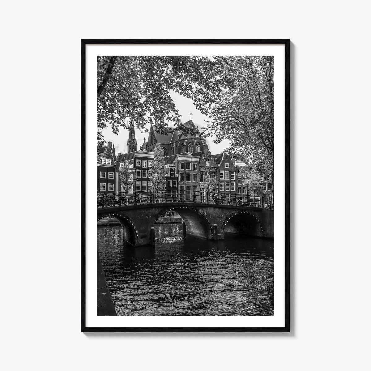 Amsterdam no. 2 black & white photo poster of Netherlands – vertical wall art, unframed print shown in interior mockup