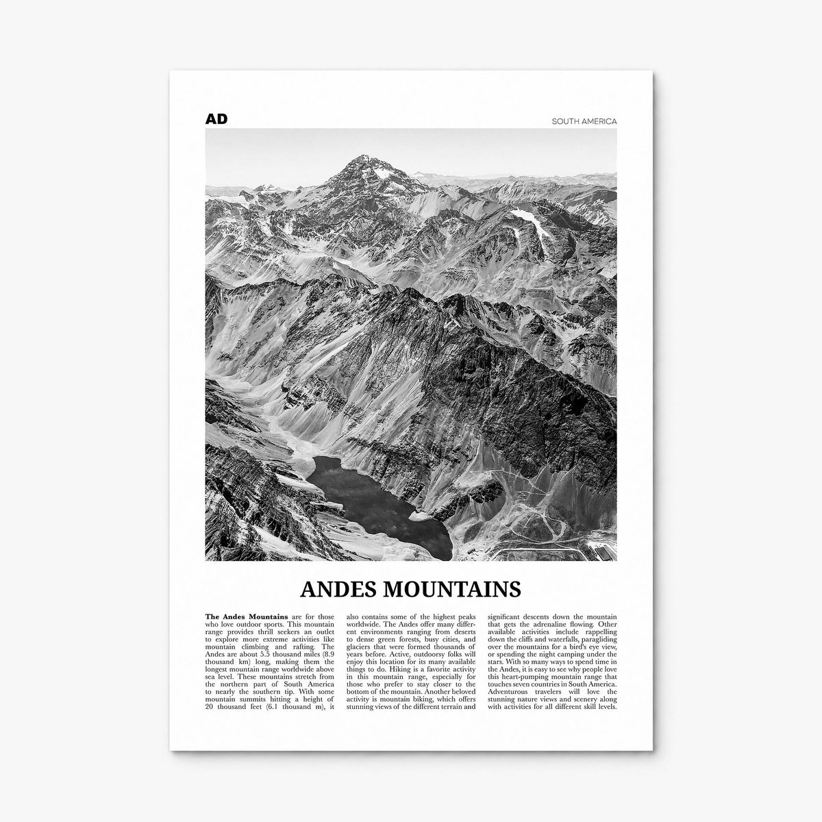 Andes Mountains Newspaper Poster, print only (unframed)