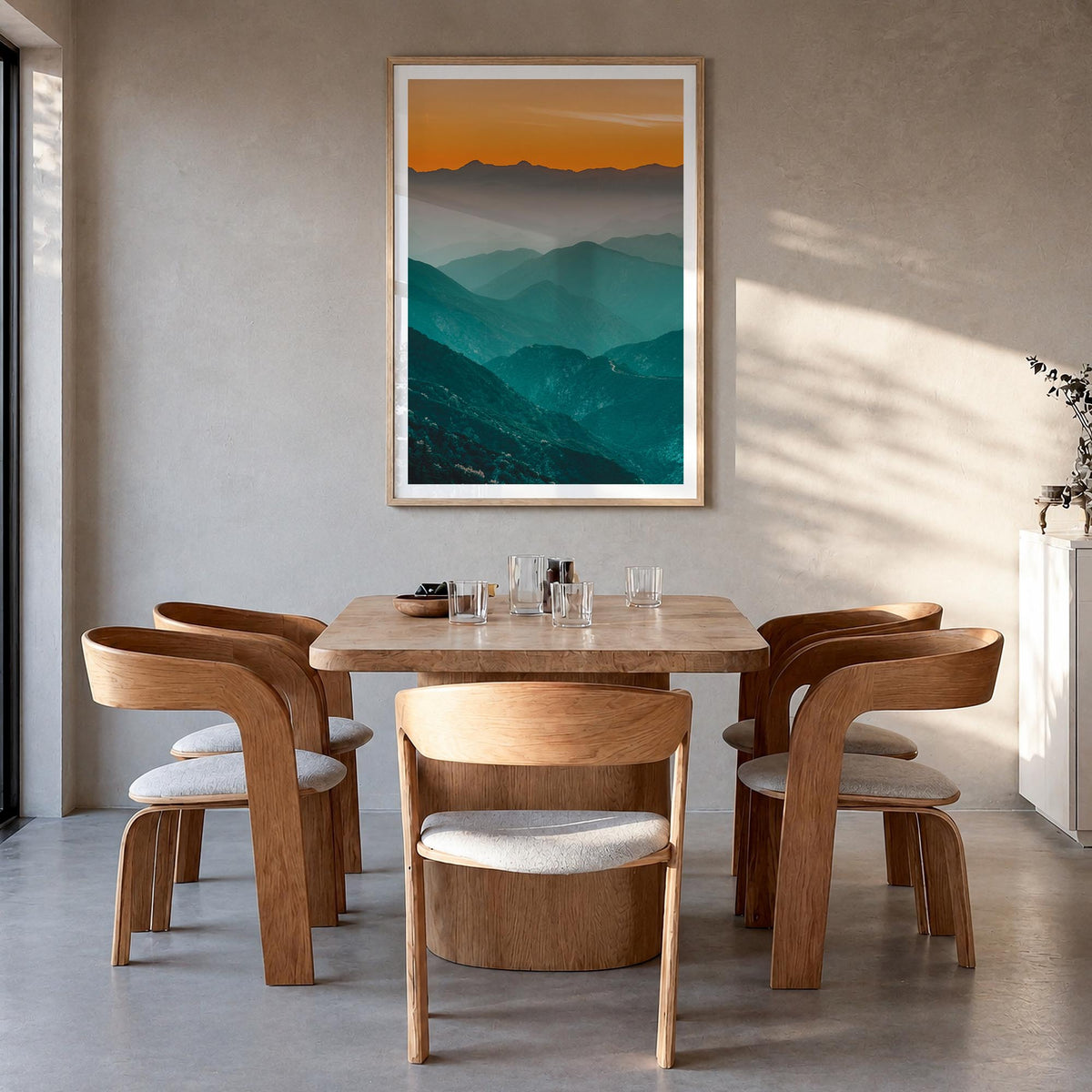 Angeles National Forest colorful photo poster of California, USA – vertical wall art in natural wood frame with white border,