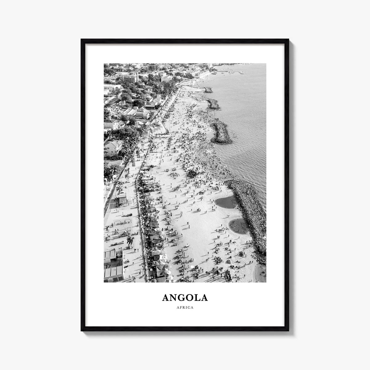 Angola black & white classic poster of Africa – vertical wall art, unframed print shown in interior mockup