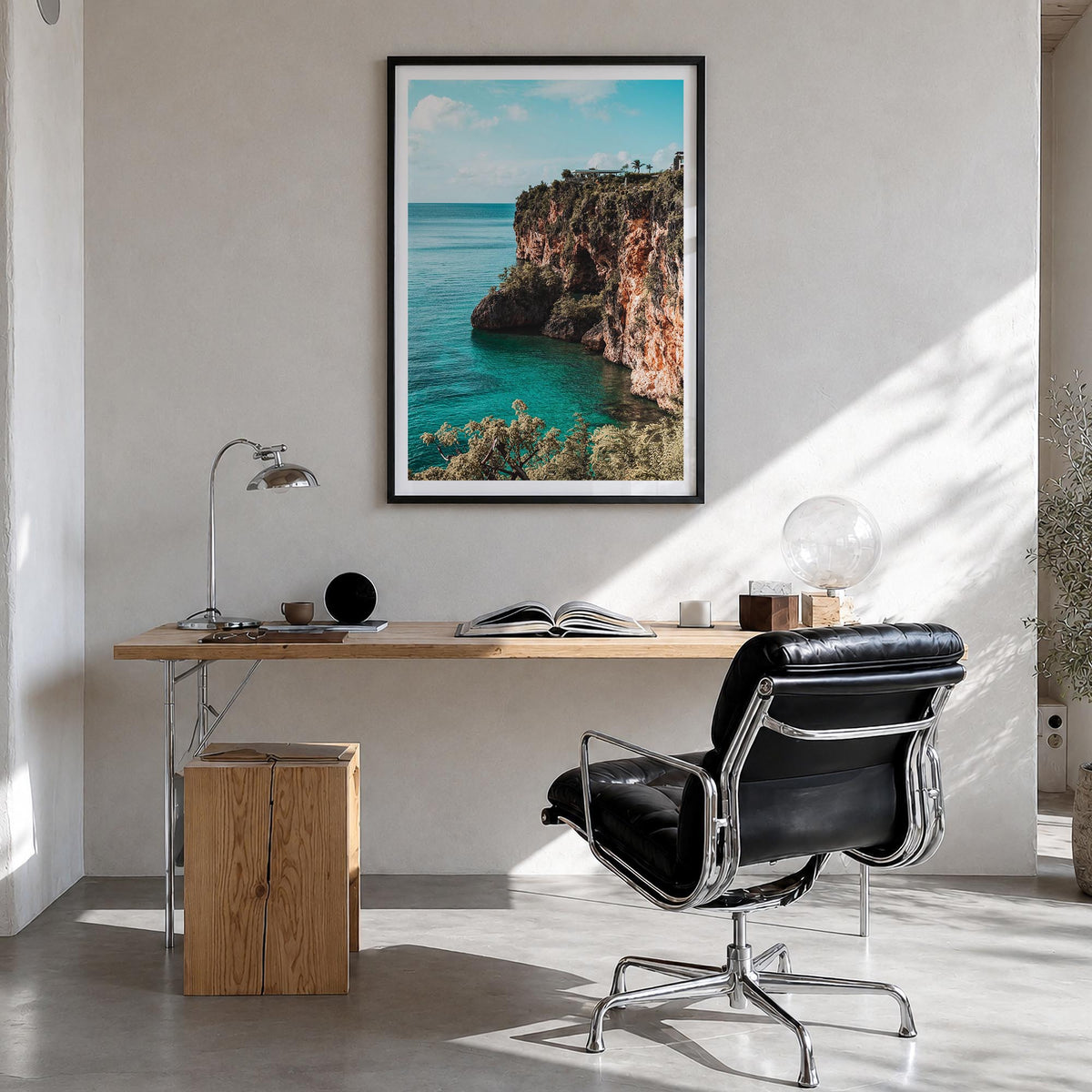 Anguilla colorful photo poster of Caribbean – vertical wall art in black wood frame with white border, hanging on wall