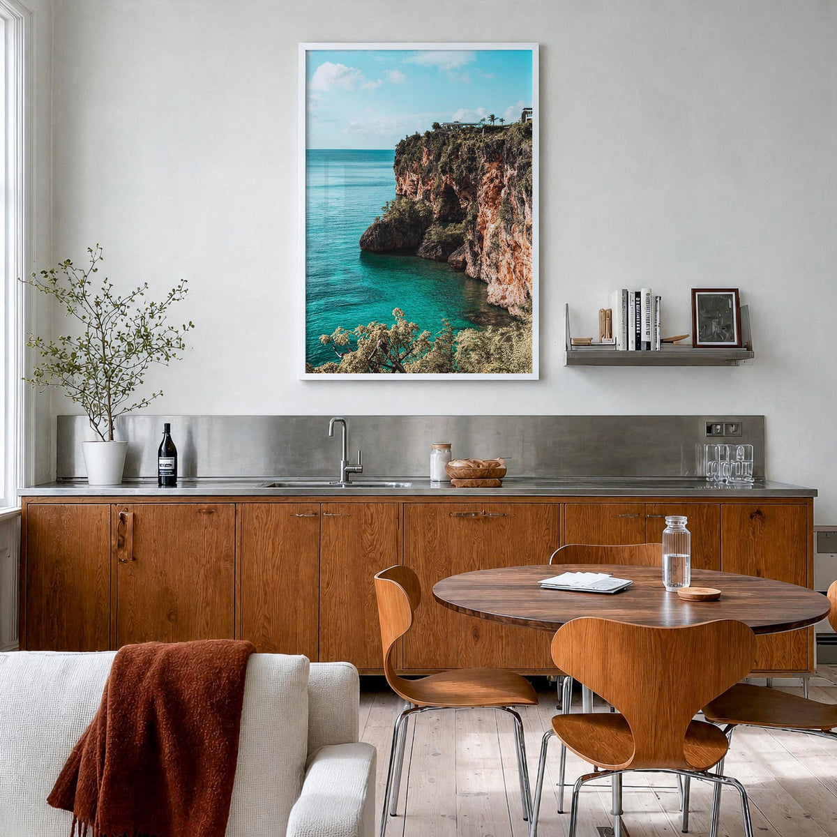 Anguilla colorful photo poster of Caribbean – vertical wall art in white wood frame, hanging on wall