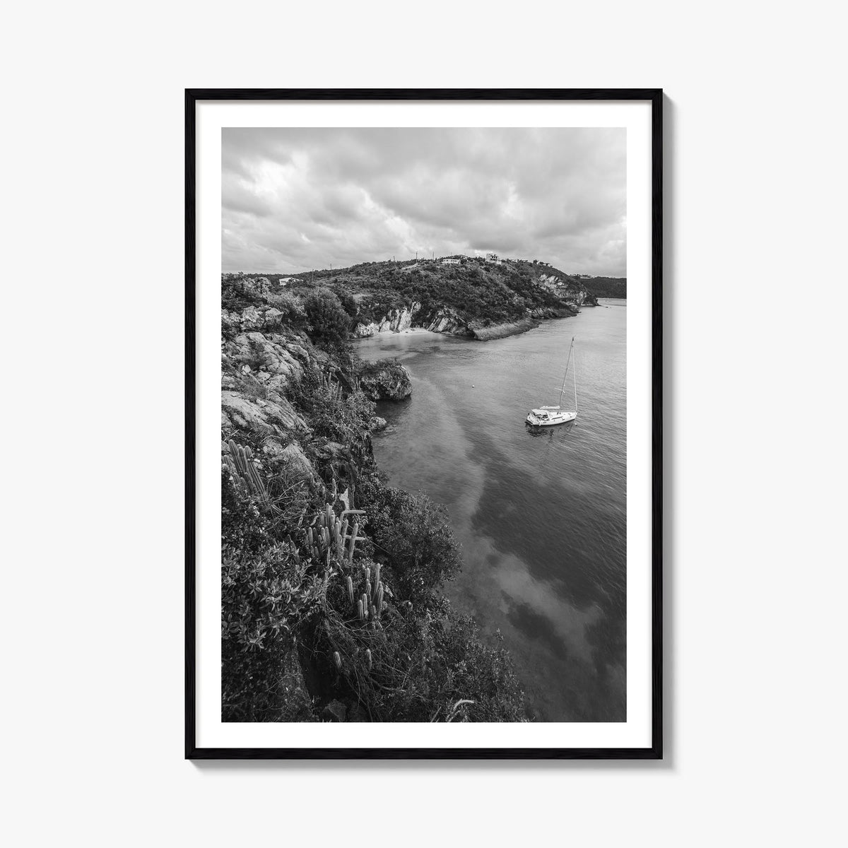Anguilla no. 1 black & white photo poster of Caribbean – vertical wall art, unframed print shown in interior mockup