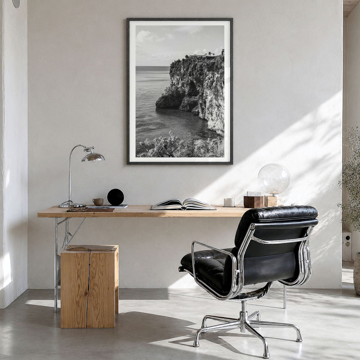 Anguilla Photo No 2 Poster in a black wood frame, hanging in a bright home office, white border