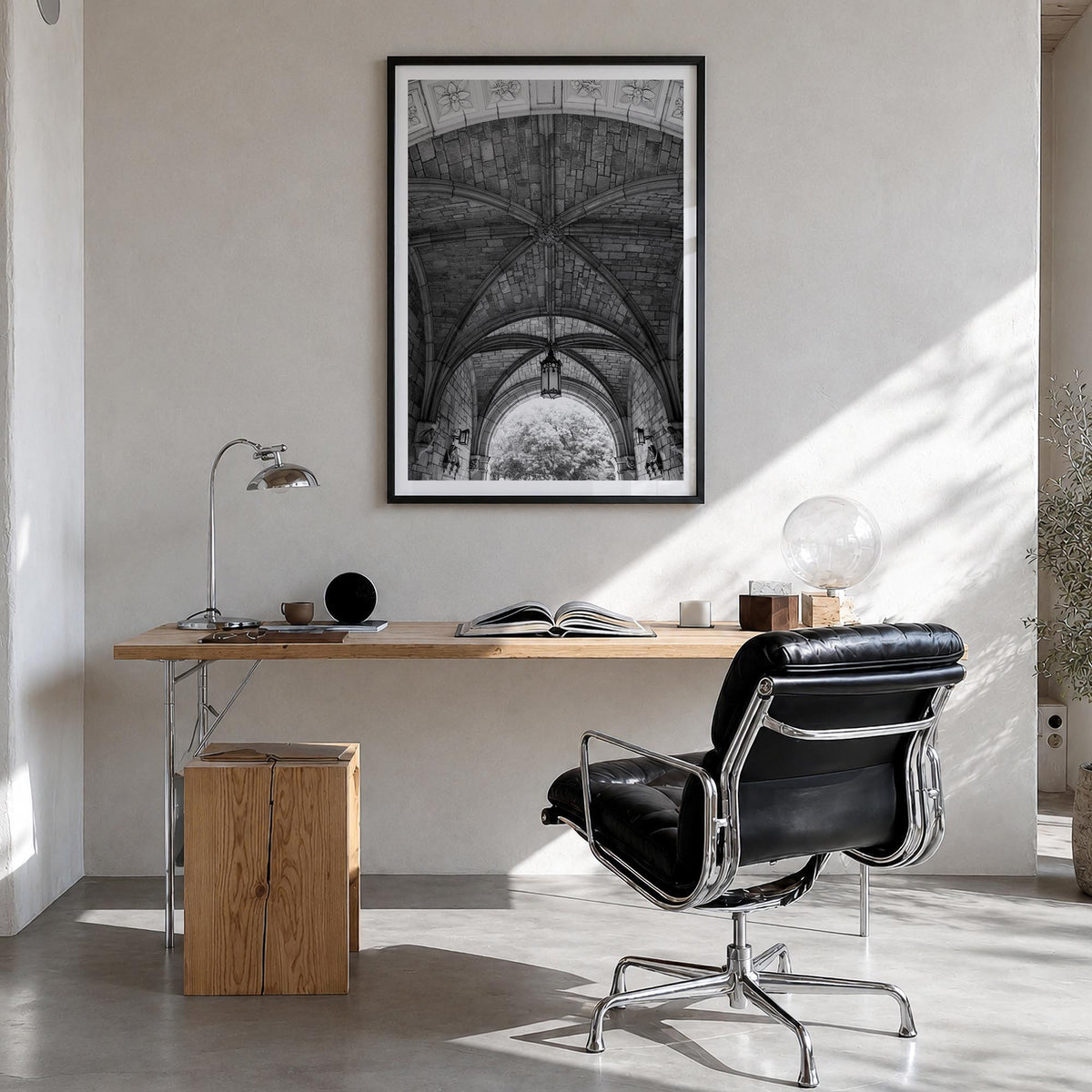 Ann Arbor no. 3 black & white photo poster of Michigan, USA – vertical wall art in black wood frame with white border, hangin