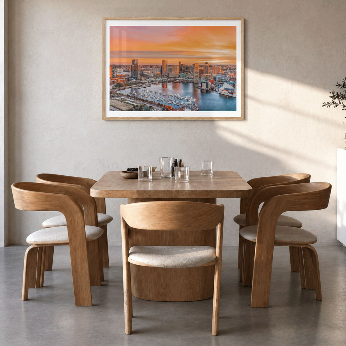 Annapolis Photo Poster in a natural wood frame, hanging in a dining room, white border