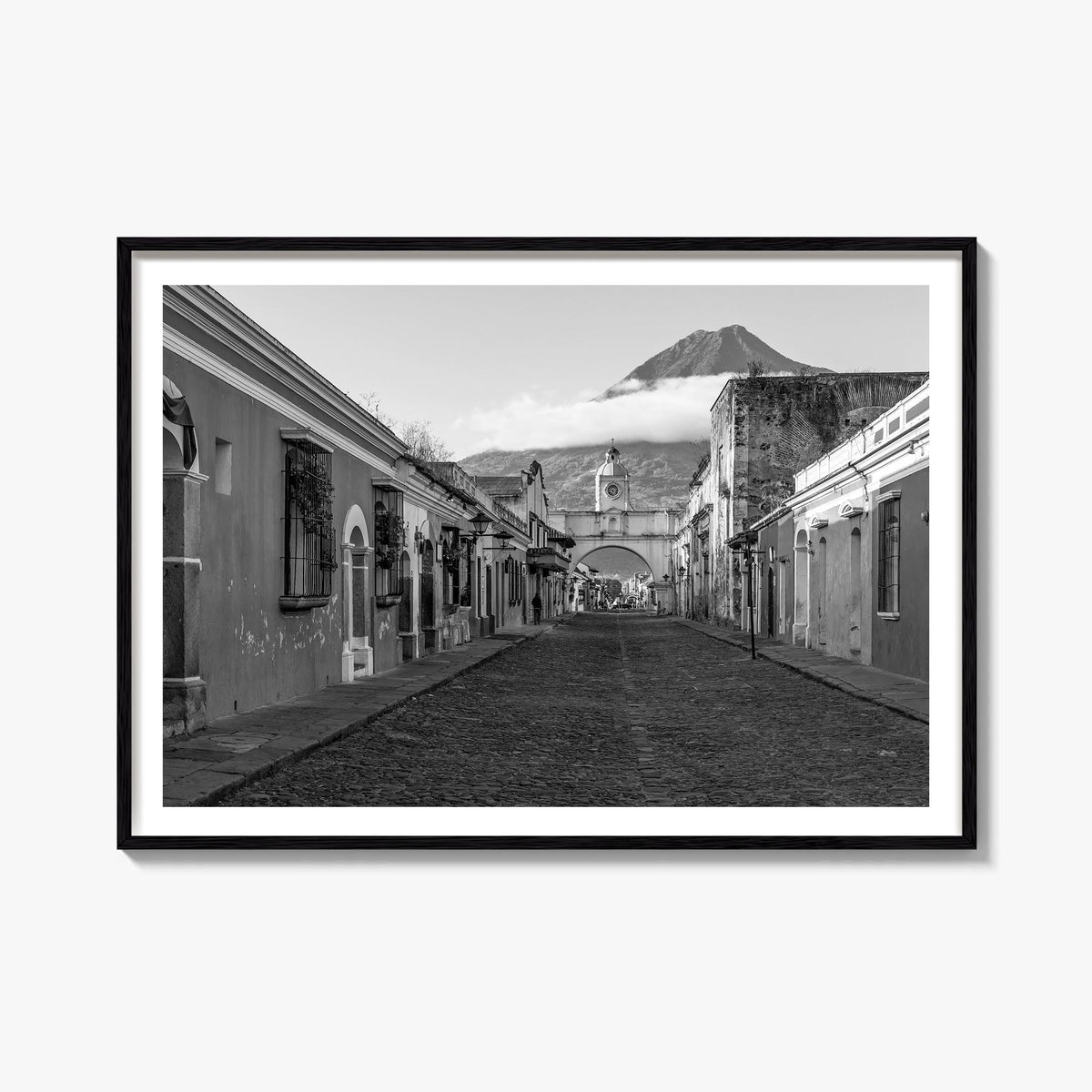 Antigua Guatemala black & white photo poster of Guatemala – horizontal wall art, unframed print shown in interior mockup