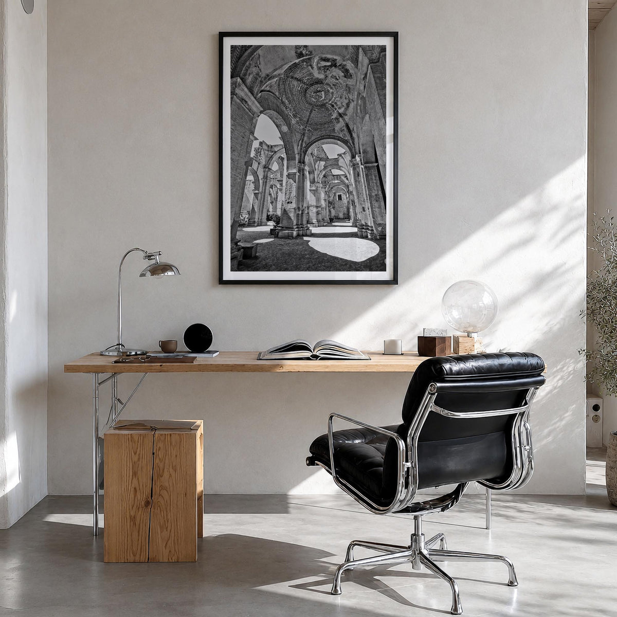 Antigua Guatemala no. 2 black & white photo poster of Guatemala – vertical wall art in black wood frame with white border, ha