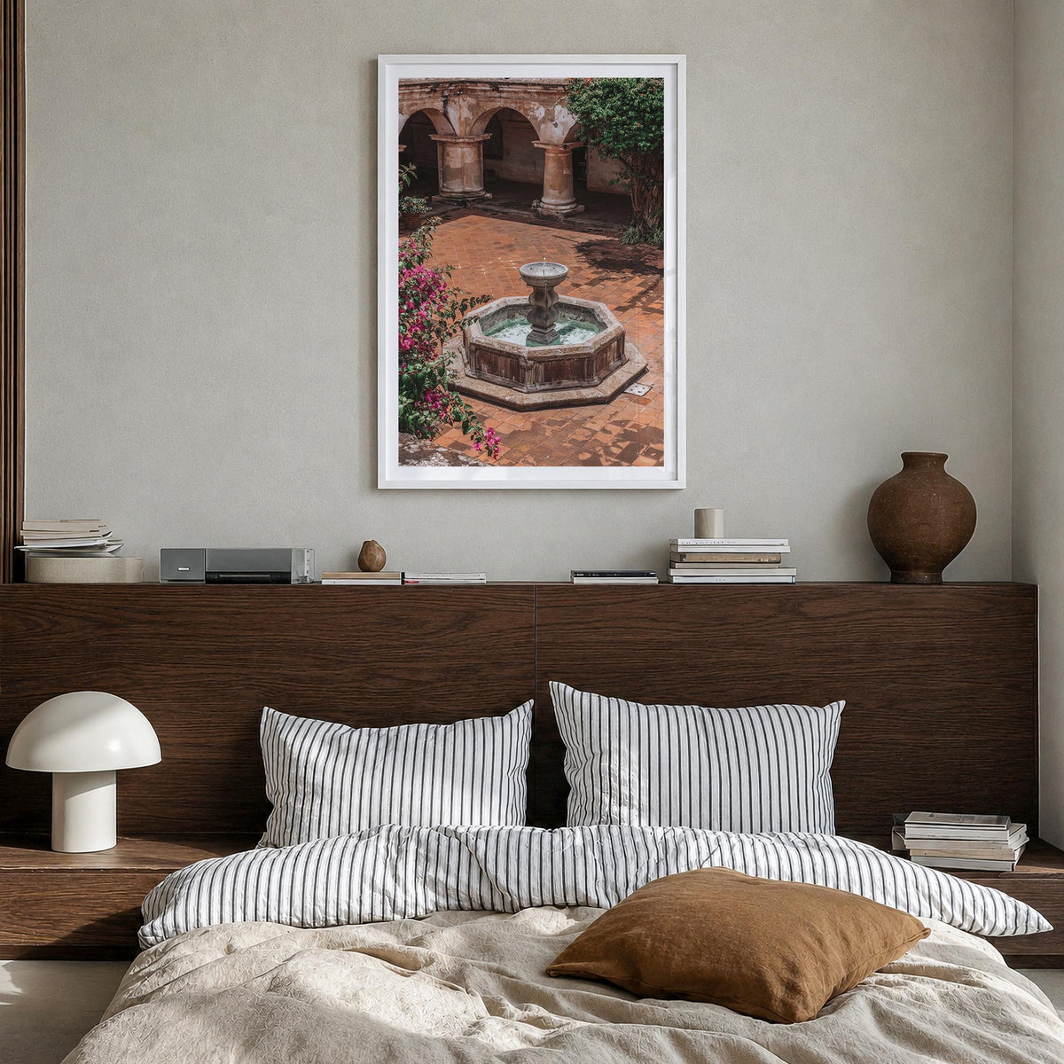 Antigua Guatemala no. 3 colorful photo poster of Guatemala – vertical wall art in white wood frame with white border, hanging