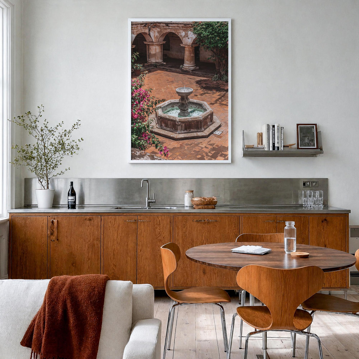 Antigua Guatemala no. 3 colorful photo poster of Guatemala – vertical wall art in white wood frame, hanging on wall