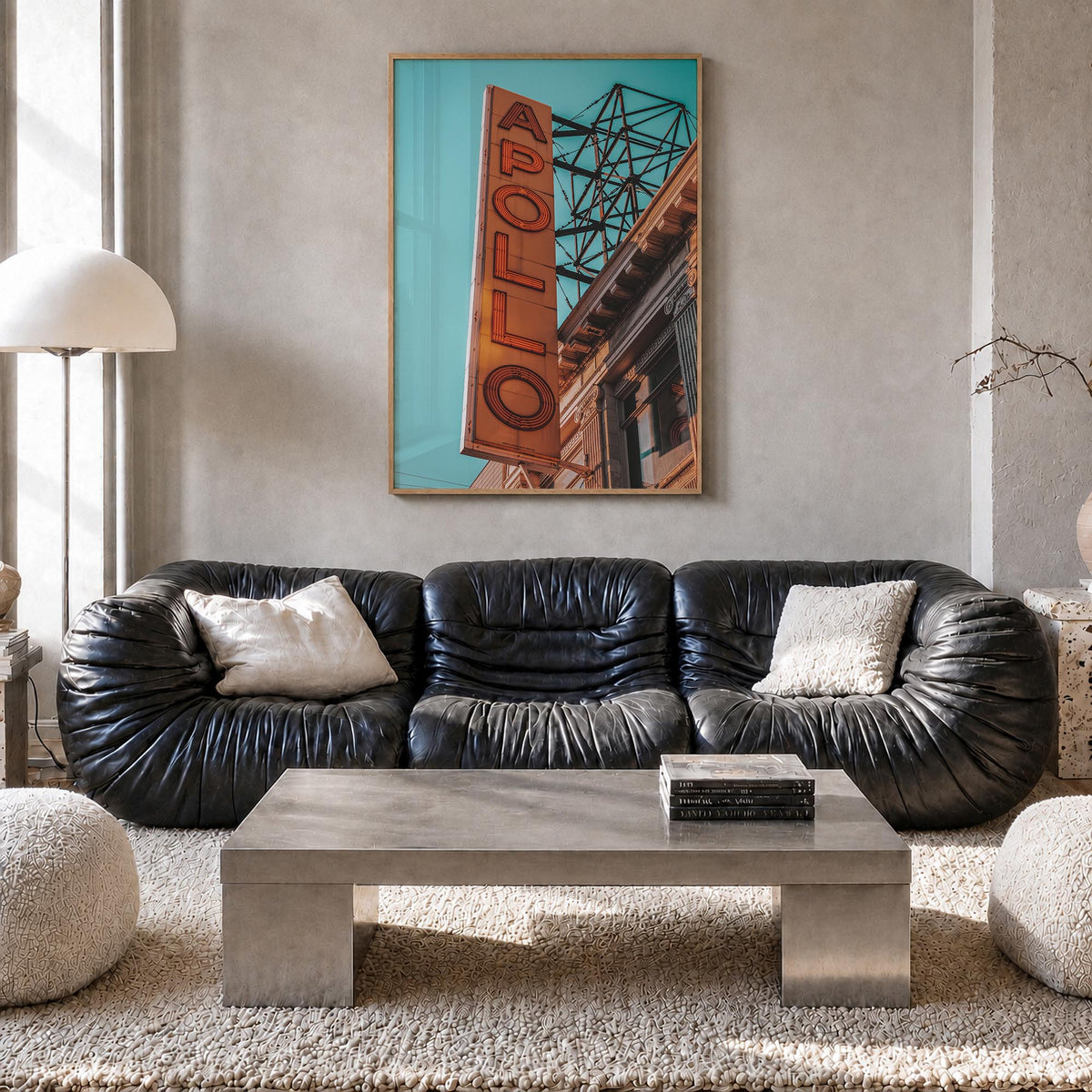 Apollo Theater colorful photo poster – vertical wall art in natural wood frame, hanging on wall
