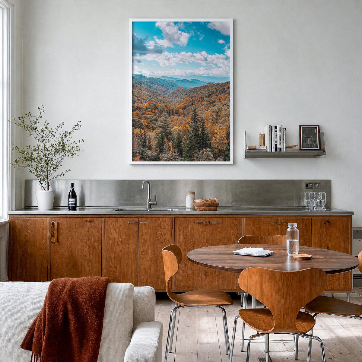 Appalachia colorful photo poster of United States – vertical wall art in white wood frame, hanging on wall