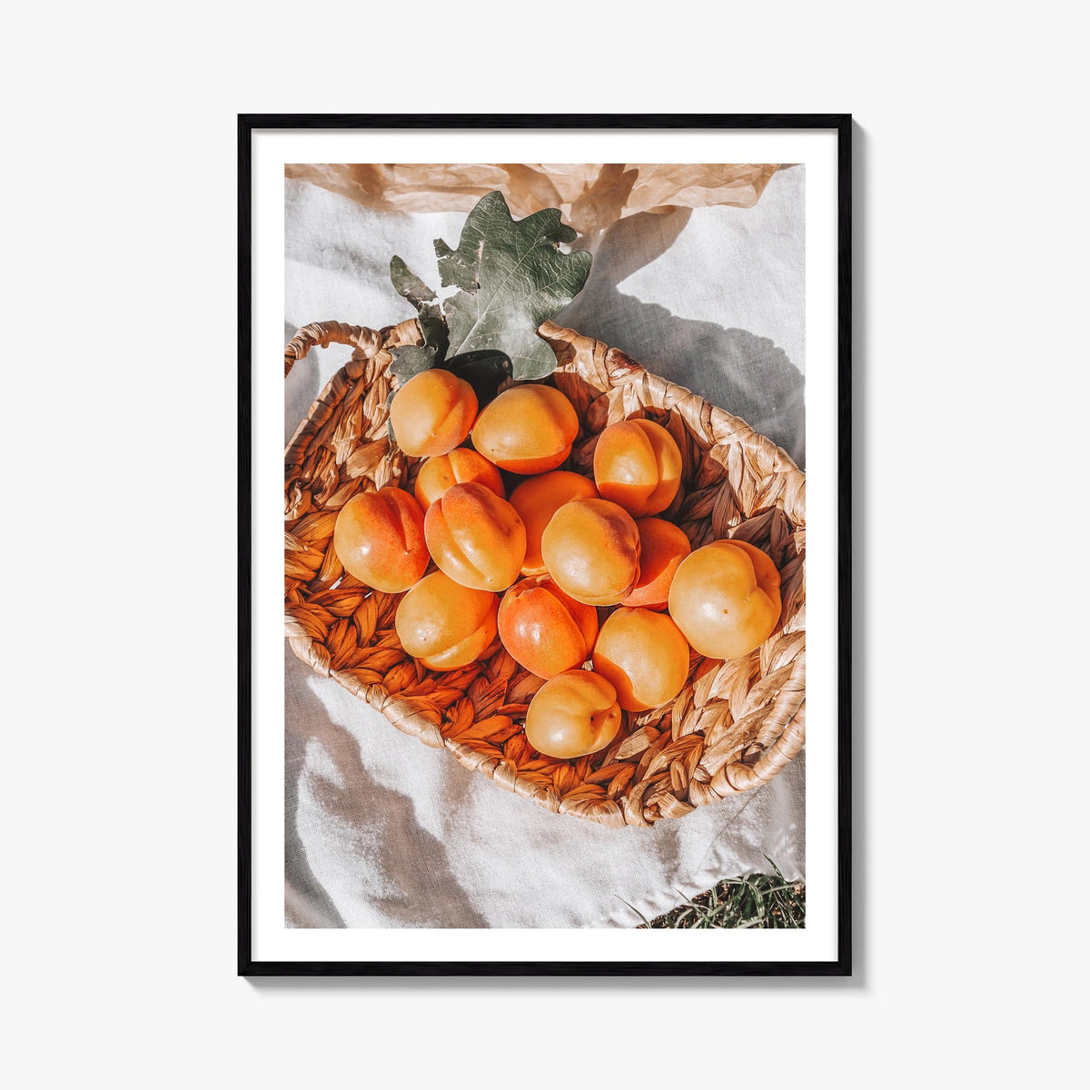 Apricots colorful photo poster – vertical wall art, unframed print shown in interior mockup