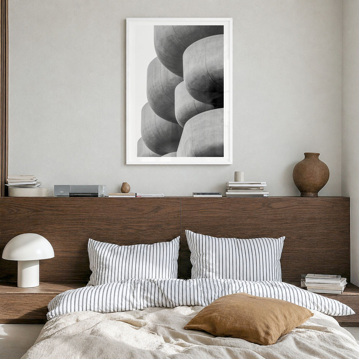 Architecture Photo No 5 Poster in a white wood frame, hanging in a bedroom, white border
