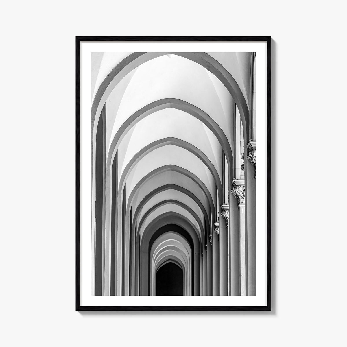 Archway no. 1 black & white photo poster – vertical wall art, unframed print shown in interior mockup