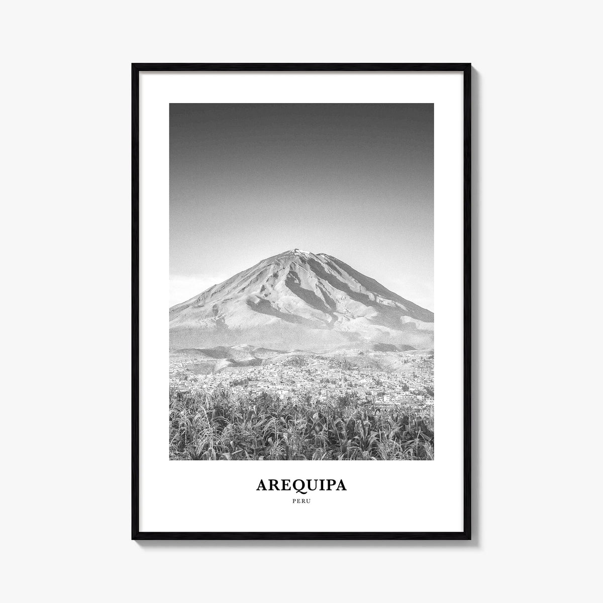 Arequipa black & white classic poster of Peru – vertical wall art, unframed print shown in interior mockup