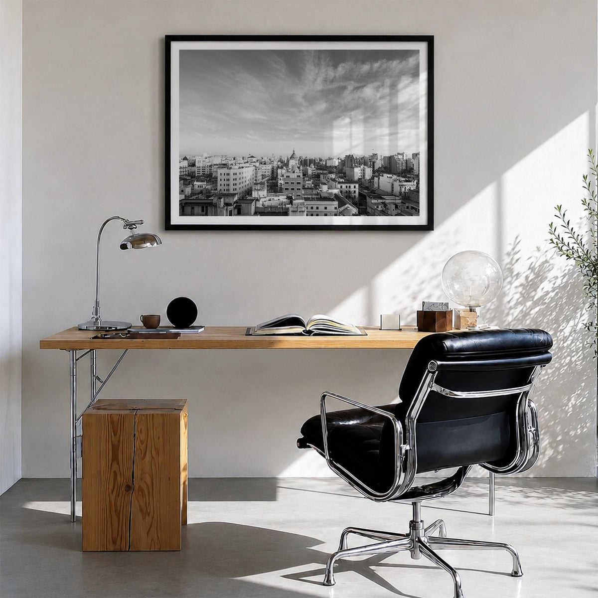 Argentina black & white photo poster of South America – horizontal wall art in black wood frame with white border, hanging on