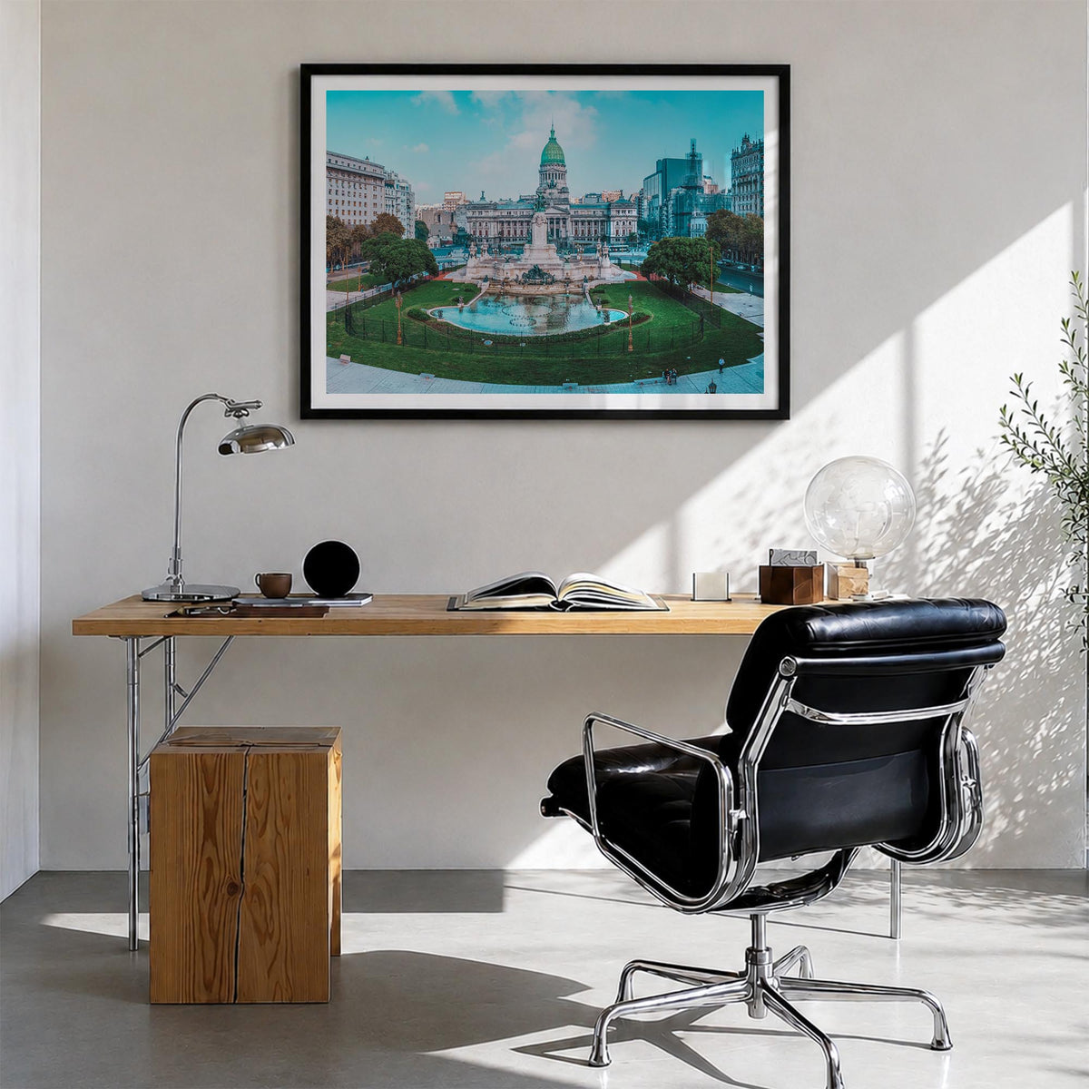 Argentina colorful photo poster of South America – horizontal wall art in black wood frame with white border, hanging on wall
