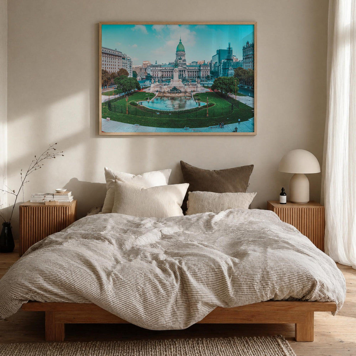 Argentina colorful photo poster of South America – horizontal wall art in natural wood frame, hanging on wall