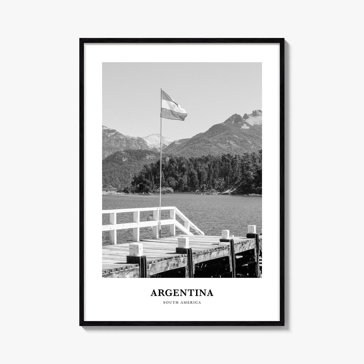 Argentina no. 1 black & white classic poster of South America – vertical wall art, unframed print shown in interior mockup