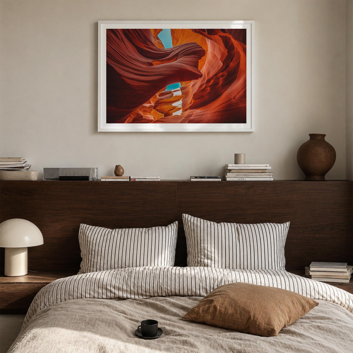 Arizona colorful photo poster of United States – horizontal wall art in white wood frame with white border, hanging on wall