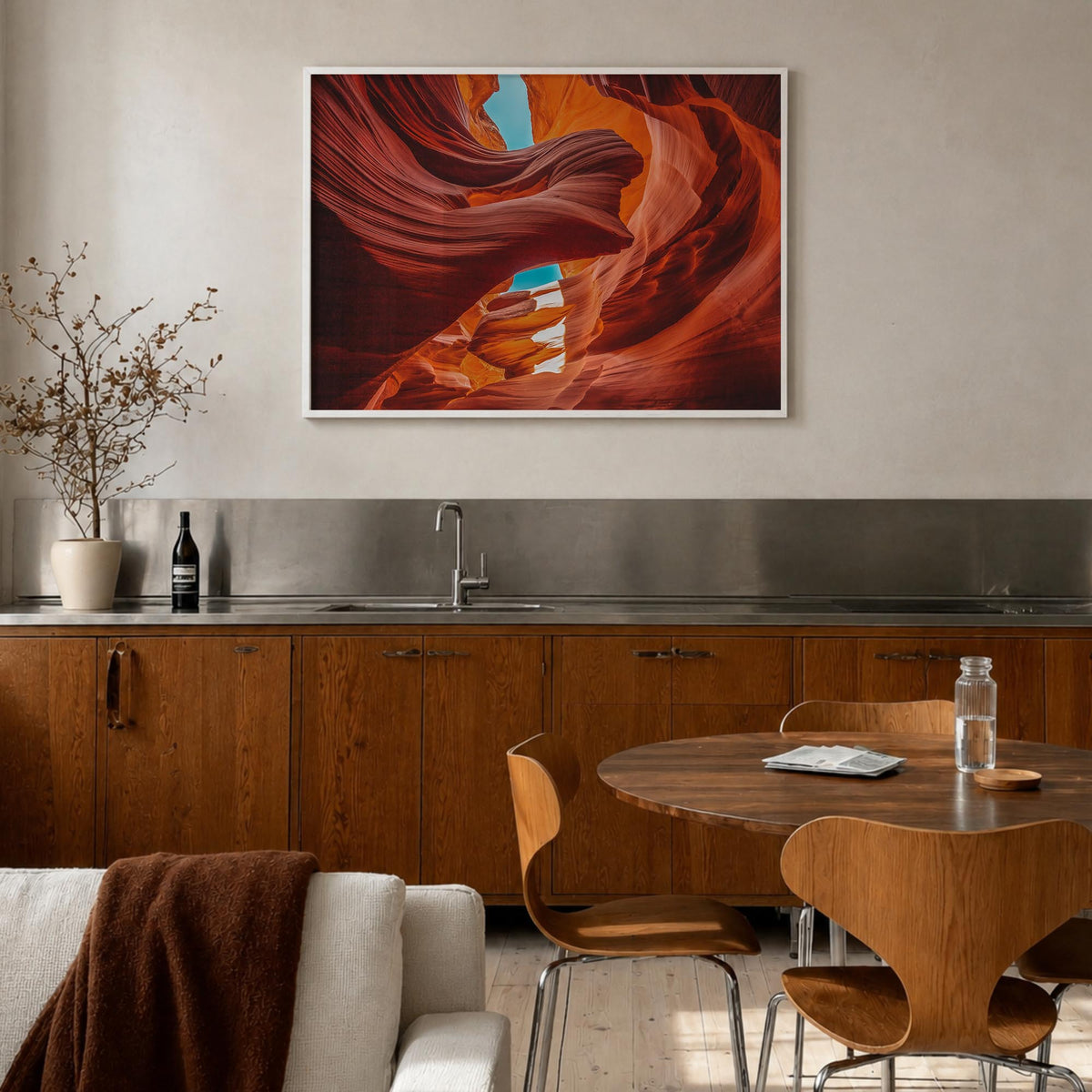 Arizona colorful photo poster of United States – horizontal wall art in white wood frame, hanging on wall