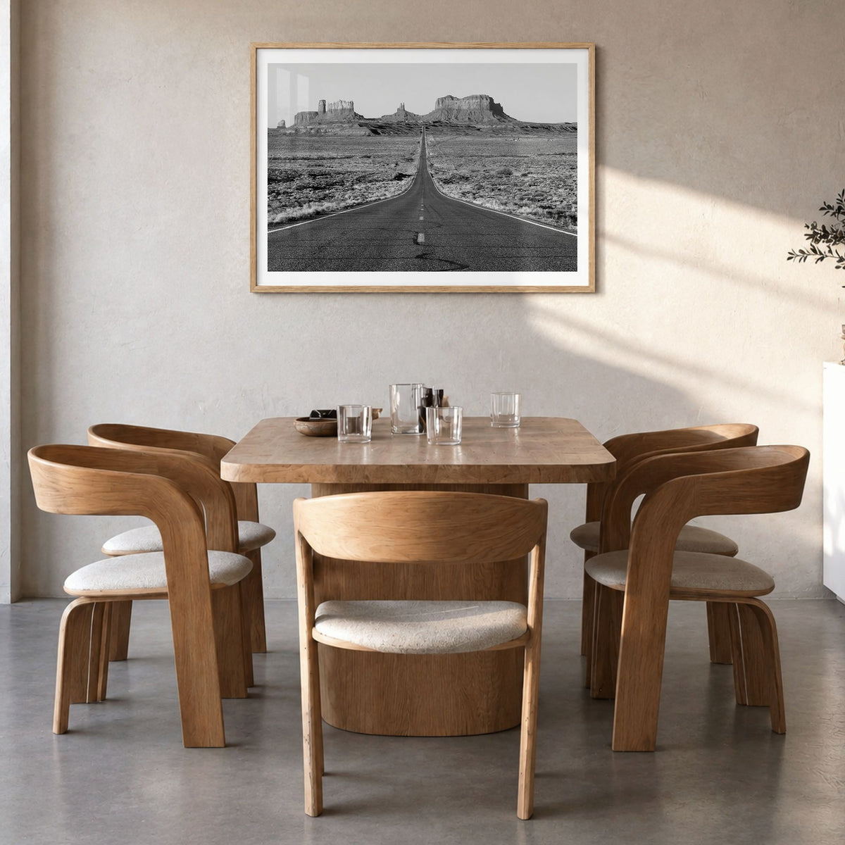 Arizona Photo No 1 Poster in a natural wood frame, hanging in a dining room, white border