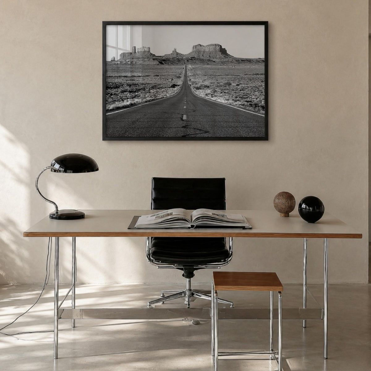 Arizona no. 1 black & white photo poster of United States – horizontal wall art in black wood frame, hanging on wall