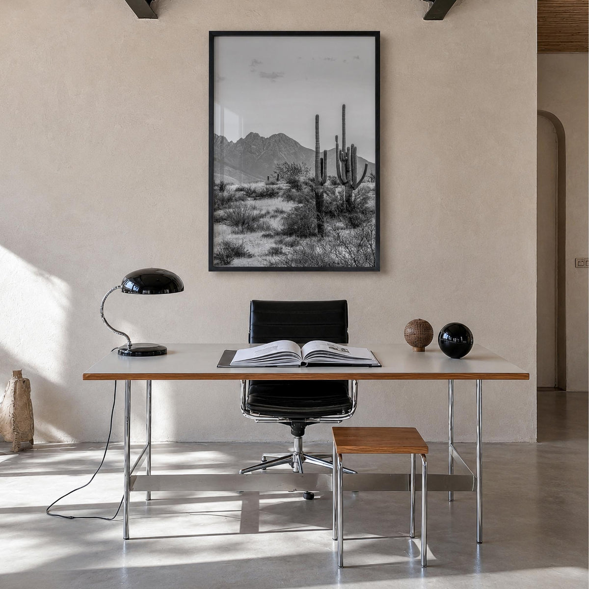 Arizona no. 1 black & white photo poster of United States – vertical wall art in black wood frame, hanging on wall