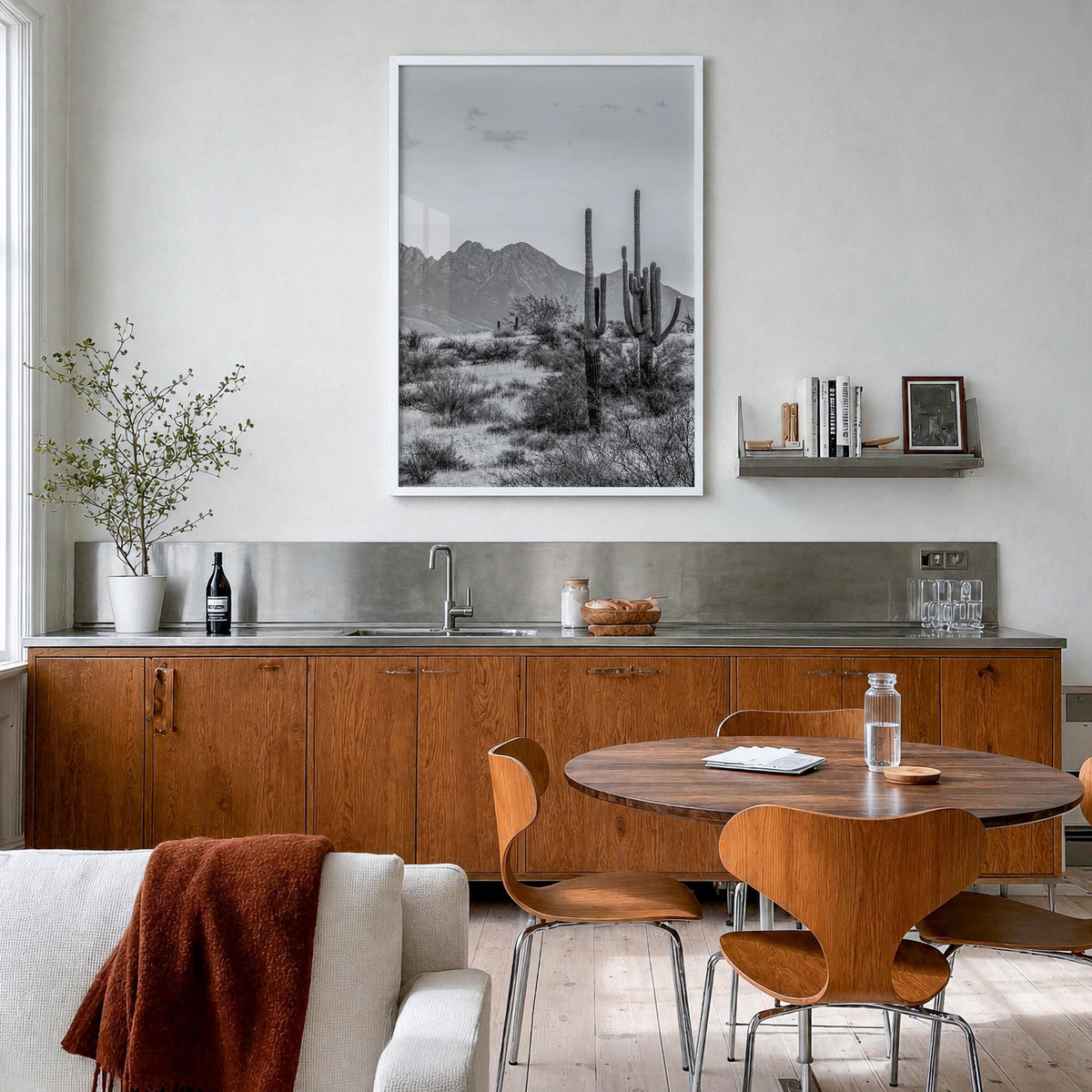 Arizona no. 1 black & white photo poster of United States – vertical wall art in white wood frame, hanging on wall