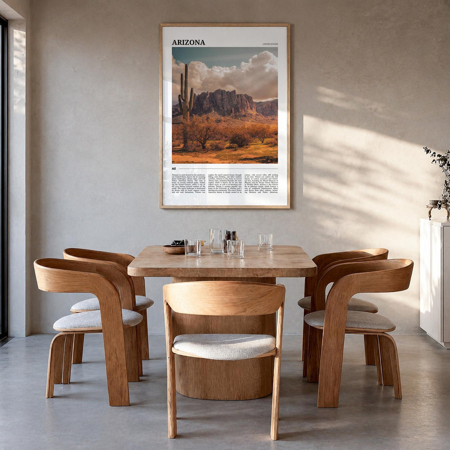Arizona no. 1 colorful travel poster of United States – vertical wall art in natural wood frame, hanging on wall