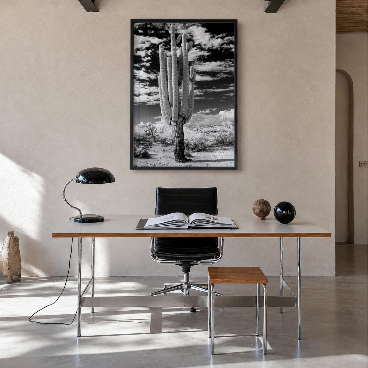 Arizona no. 2 black & white photo poster of United States – vertical wall art in black wood frame, hanging on wall