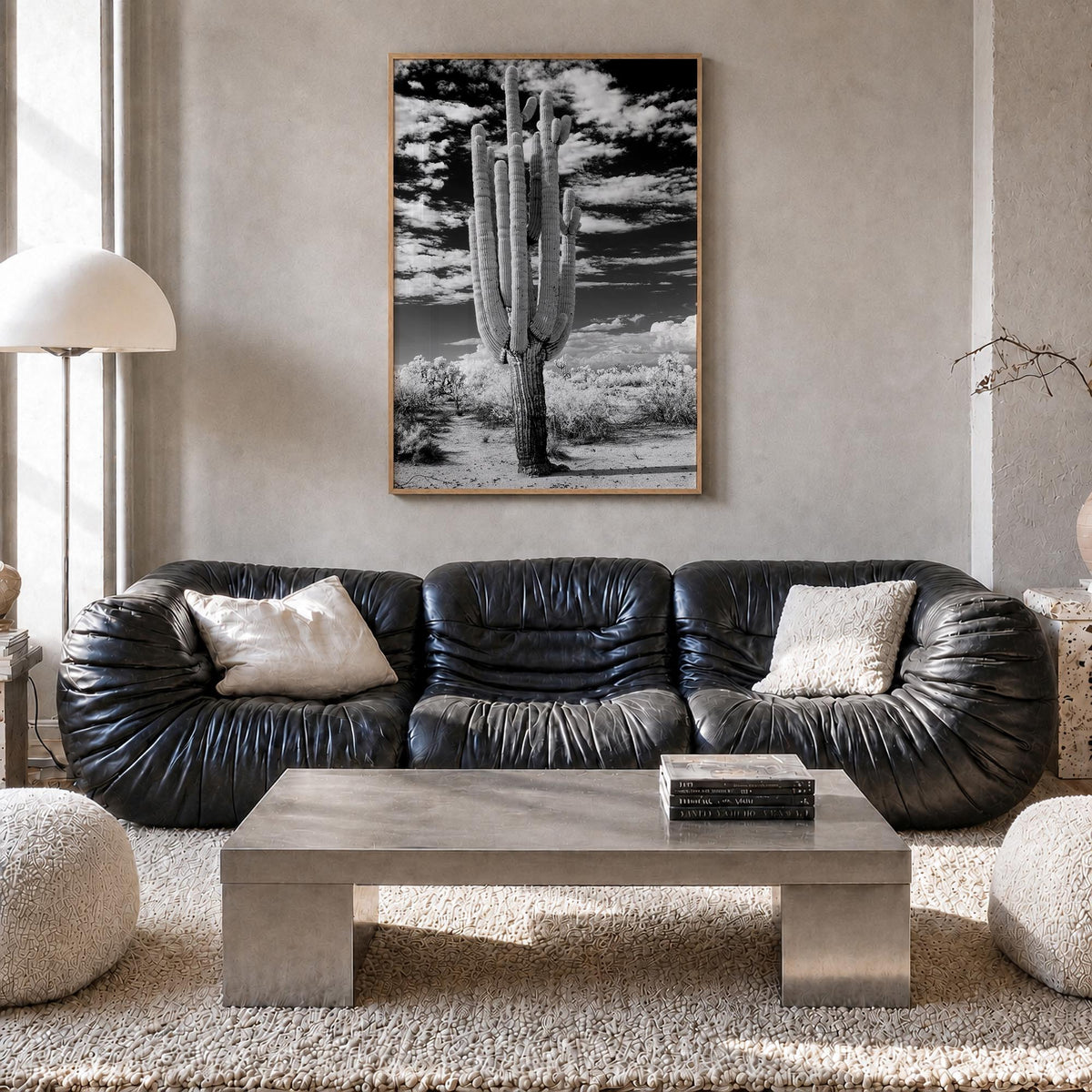 Arizona no. 2 black & white photo poster of United States – vertical wall art in natural wood frame, hanging on wall