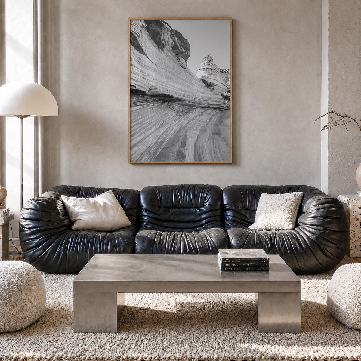 Arizona no. 3 black & white photo poster of United States – vertical wall art in natural wood frame, hanging on wall