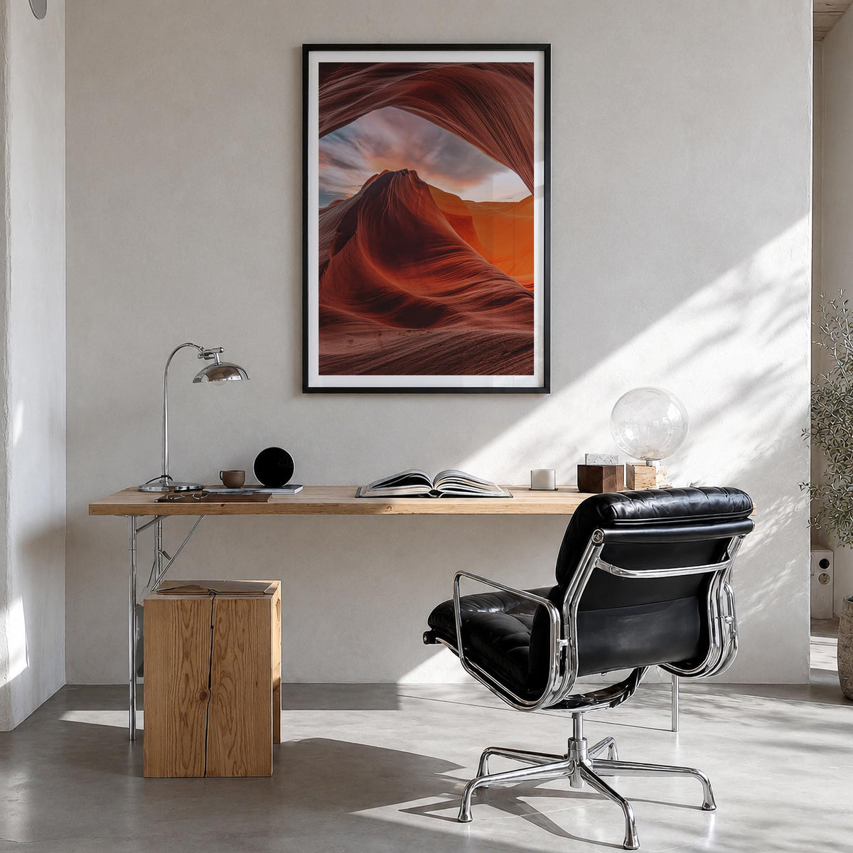 Arizona no. 3 colorful photo poster of United States – vertical wall art in black wood frame with white border, hanging on wa