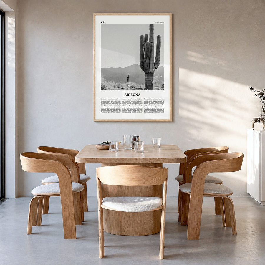 Arizona Newspaper No 1 Poster in a natural wood frame, hanging in a dining room
