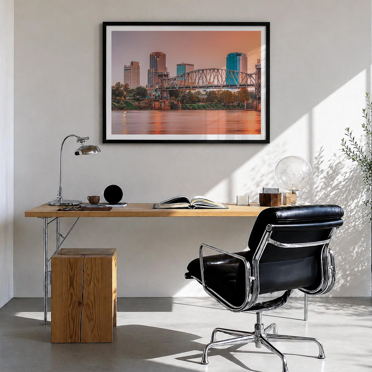 Arkansas colorful photo poster of United States – horizontal wall art in black wood frame with white border, hanging on wall