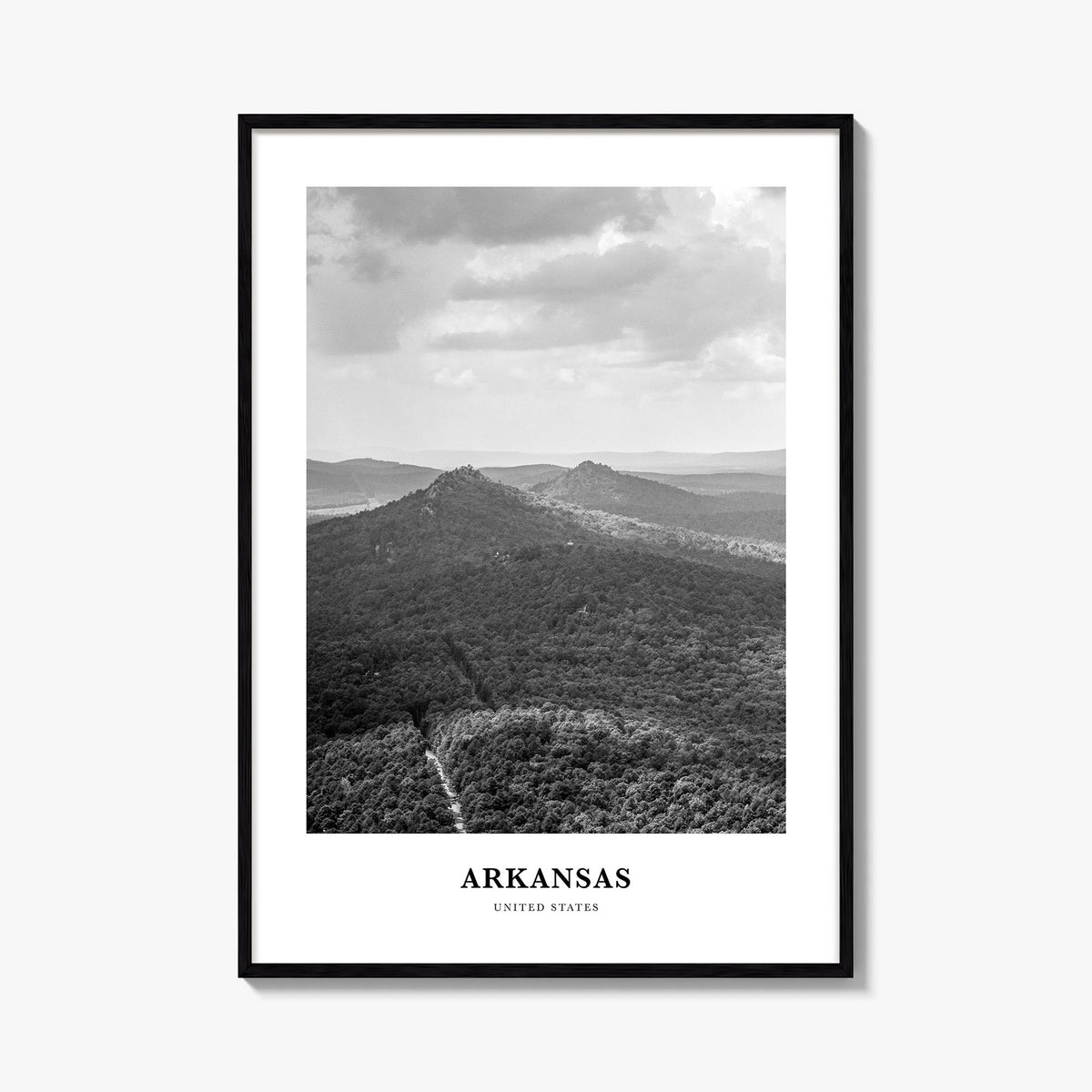 Arkansas no. 1 black & white classic poster of United States – vertical wall art, unframed print shown in interior mockup