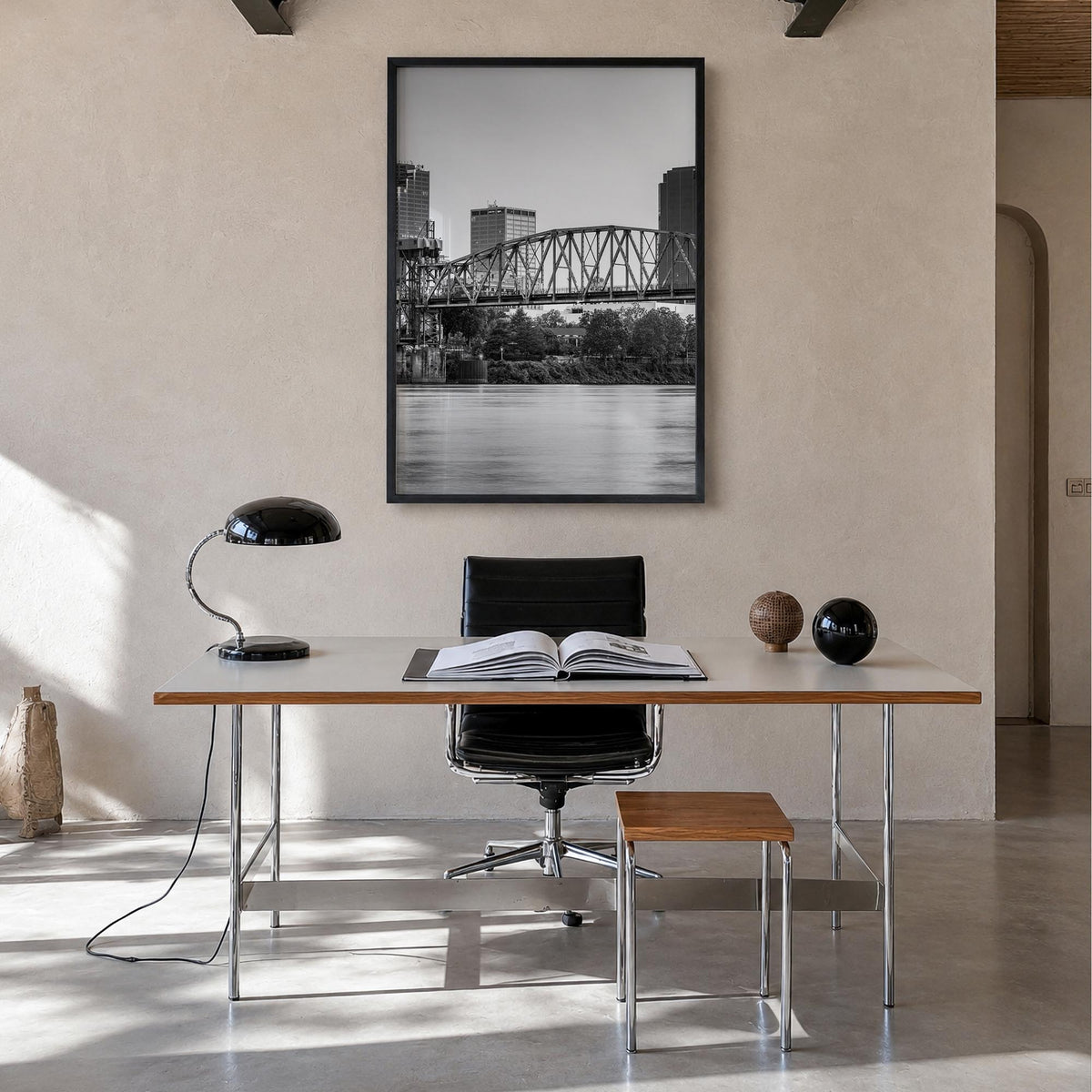 Arkansas no. 2 black & white photo poster of United States – vertical wall art in black wood frame, hanging on wall